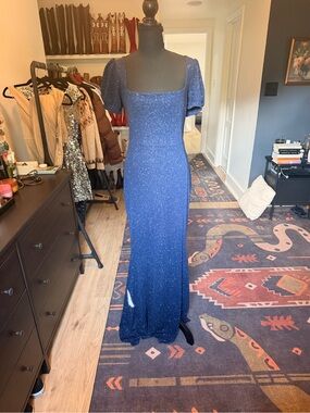 Windsor Navy Sparkle Square-Neck Maxi Dress